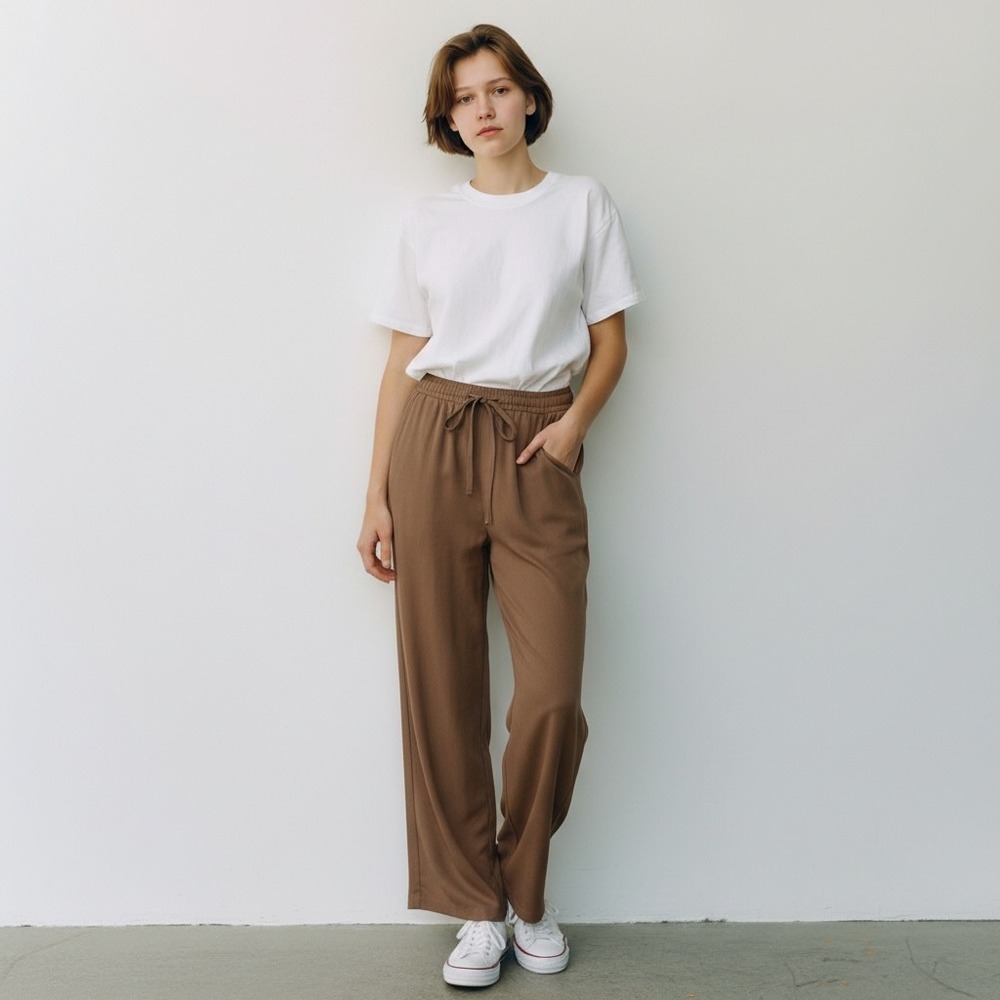Loft Sawyer Pull-On Pants Womens Small Brown Mid Rise Straight Leg Drawstring